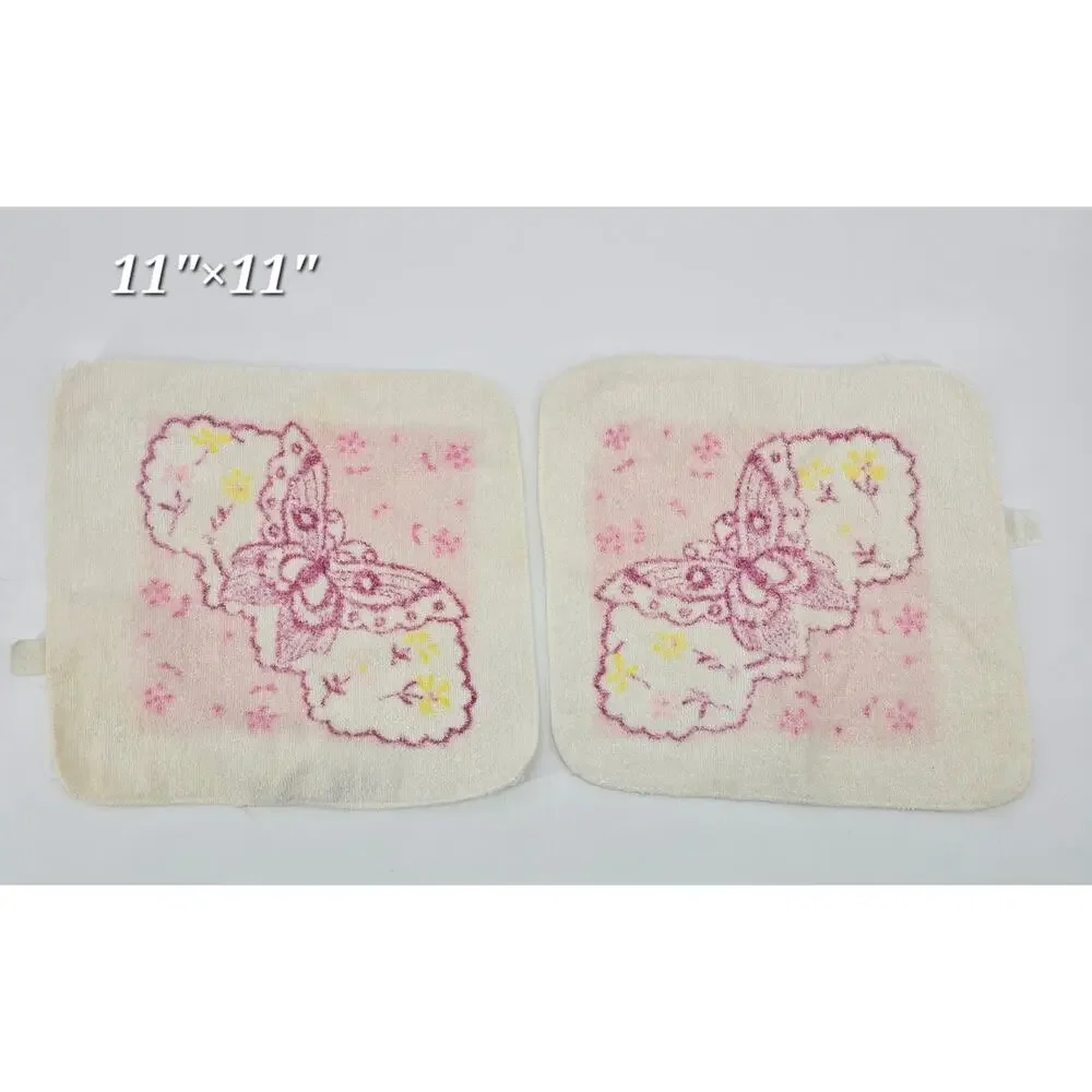 Vintage 1970s Groovy Butterfly Hand Towel and Washcloths